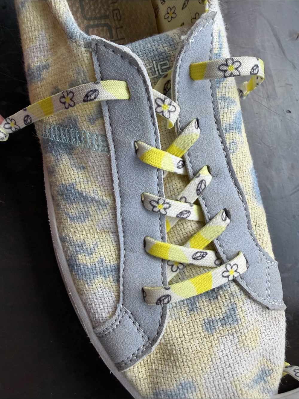 Hey Dude Karina you Daisy Dye Kids Floral Yellow & Gray Slip-On Shoe